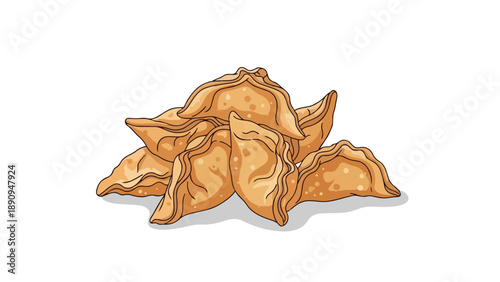 An enchanting illustration of a delightful heap of golden-baked savory pastries. These inviting, handcrafted treats feature intricate crimped edges,