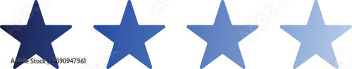 Set of four blue star icons in a horizontal row for rating, ranking, and quality feedback