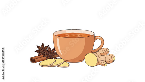 Aromatic ginger tea blend featuring cinnamon stick and star anise, offering a soothing and healthy warm beverage.