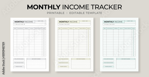 Monthly Income Tracker – Printable Planner for Tracking Income Sources