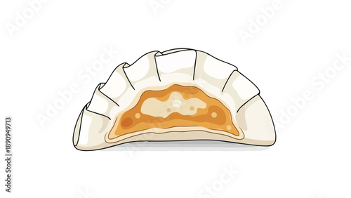 A charming vector illustration depicting a perfectly folded dumpling sliced open to expose a delicious filling ideal for diverse culinary