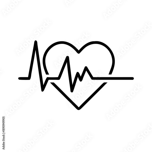 Heartbeat line illustration with heart symbol on white background  