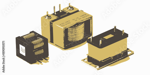 Electronic Components, Transformers, and Inductors for Circuit Boards, Yellow and Black Industrial Parts