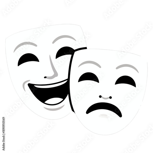 Comedy and tragedy theater masks vector icon.