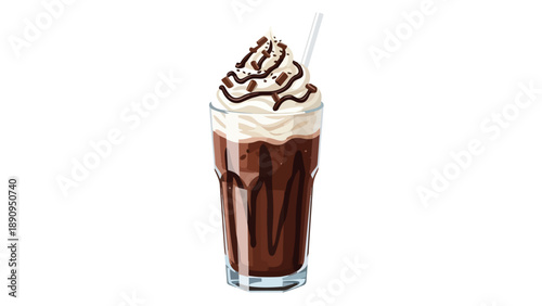 Decadent chocolate milkshake with rich whipped cream and chocolate toppings