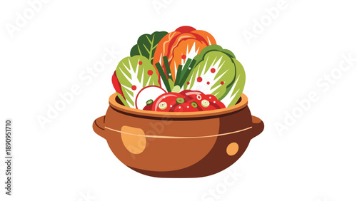 Traditional Korean Fermented Cabbage Preparation in Earthenware Pot a Culinary Icon of Asian Cuisine with Fresh Ingredients and Vibrant Colors