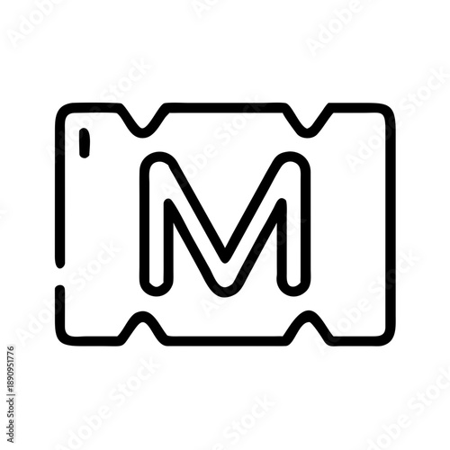 Line art metro ticket with letter M symbol in minimalist design  
