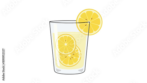 A delightful and invigorating digital illustration featuring a tall glass of freshly prepared lemonade adorned with vibrant, circular lemon slices