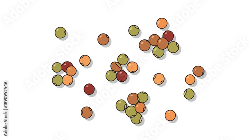 A vibrant assortment of small colorful spherical objects scattered across a pristine white background creating an appealing abstract pattern for