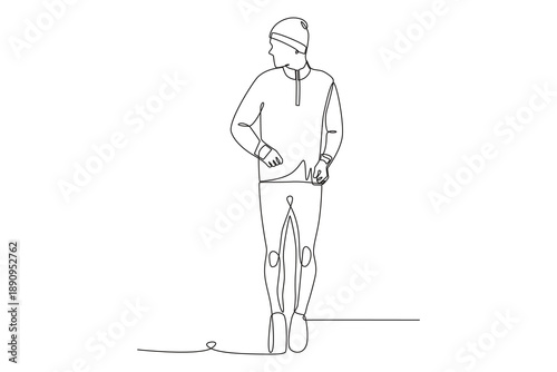 Wallpaper Mural Man jogging in winter. Outdoor winter workouts one-line drawing Torontodigital.ca