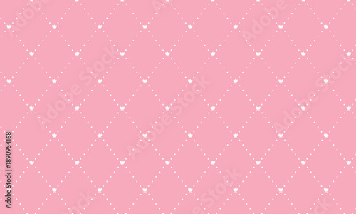 チューリップの花マークから広がるひし形の点線のアンティークな格子柄