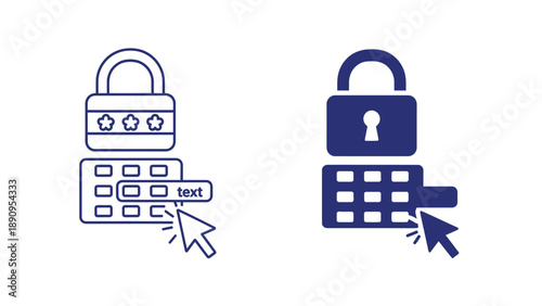 Security concept showing a digital password input field with a padlock icon representing access control and system protection alongside a cursor interaction in outline and solid styles