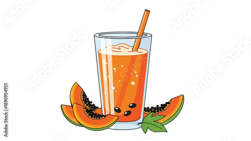 Vibrant papaya juice served with fresh fruit slices and leafy garnish delightful tropical refreshment