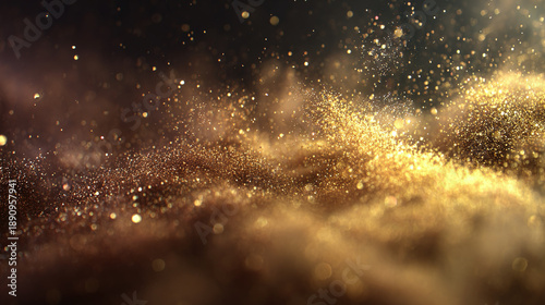 Abstract golden particles forming a cosmic scene, conveying a sense of wonder and elegance