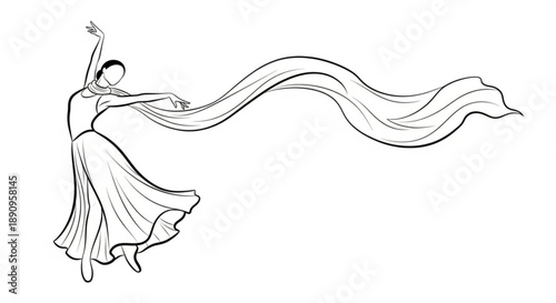 Woman dancing with flowing fabric elegant movement and freedom artistic expression