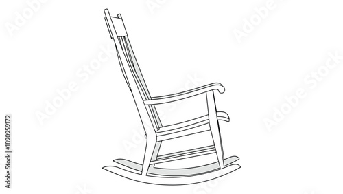 Classic wooden rocking chair illustration with curved rockers and spindle backrest shown in a side view perspective for home decor.