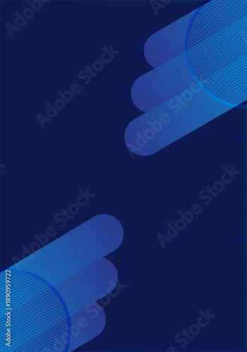 Vector illustration of a hand holding a blue glass tablet pc frame with a square 3d cube icon for business technology web design