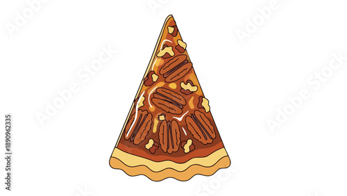 Sweet indulgence of a classic pecan pie slice, beautifully rendered in a vibrant illustrative style for culinary projects.