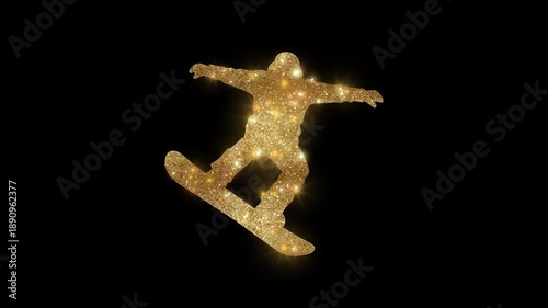 Luxury snowboarder with golden glitter, alpha channel