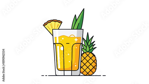 Vibrant pineapple beverage with fresh fruit garnish, a refreshing tropical drink illustration