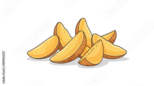 A visually appealing illustration featuring a neatly arranged cluster of freshly cut potato wedges, presenting a classic golden-brown texture and