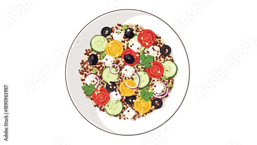Vibrant Quinoa Salad Illustration Packed with Fresh Vegetables and Feta Cheese for Healthy Eating