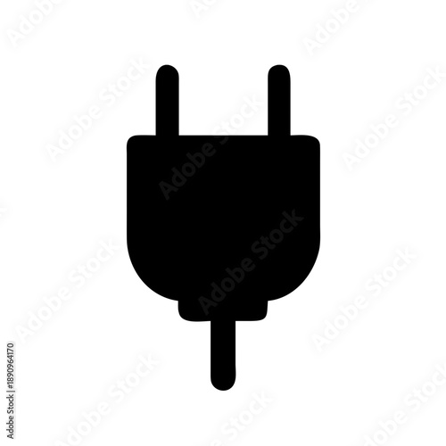 Single black electric plug icon, flat vector illustration, solid color on white background, power and energy symbol.