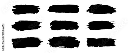 Vector collection of artistic grungy black  paint brush spots lines set.  