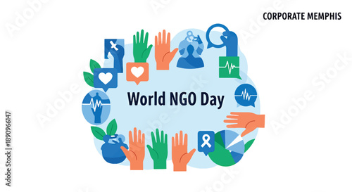 World NGO Day Corporate Memphis Illustration.