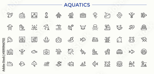 Aquatics line icon set. Water Safety icon pack. Line icons with editable stroke. Related to control, safety, water, secure and more. Editable stroke collections.