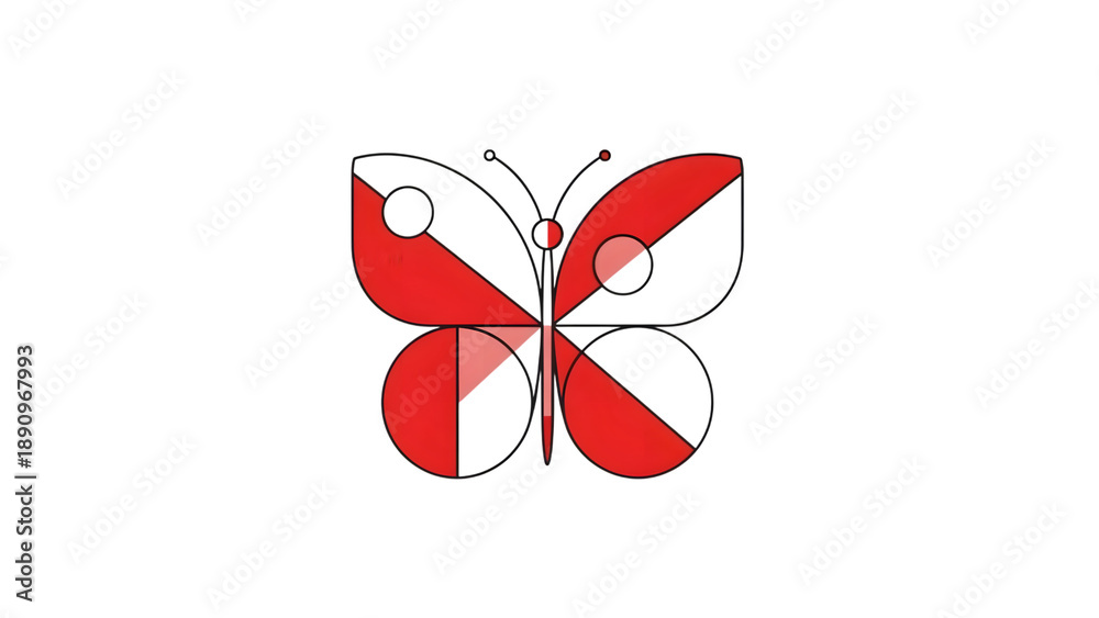 Fototapeta premium Red and white abstract butterfly illustration on transparent background for graphic design projects transparent background