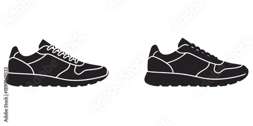 Black Silhouette Sneakers Side by Side on White Background illustration vector