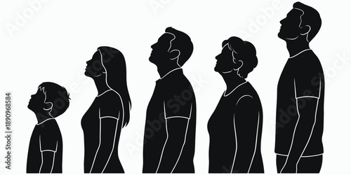 Black Silhouettes of a Family Group from Child to Adult Looking Upwards people
