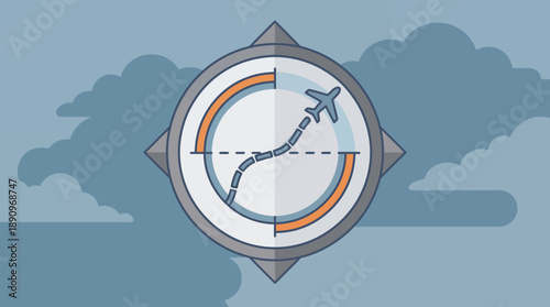 Airplane Journey with Compass in Abstract Travel Illustration