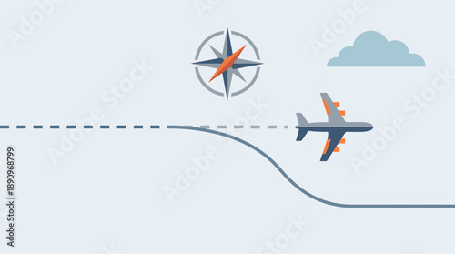 Flight Navigation, Airplane, Sky, Illustration, Digital Art, Aerial View, Travel Concept