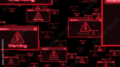 Floating Digital Warning Alerts Motion Graphic. Animated Abstract Display with Flying Notification Boxes