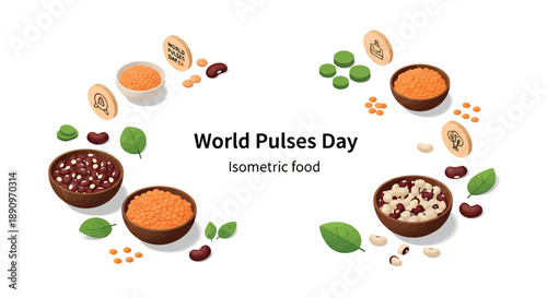 World Pulses Day Isometric Food Illustration.