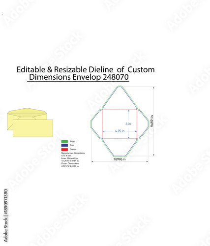 Editable and Resizable Dieline of Custom Dimensions Envelope 248070