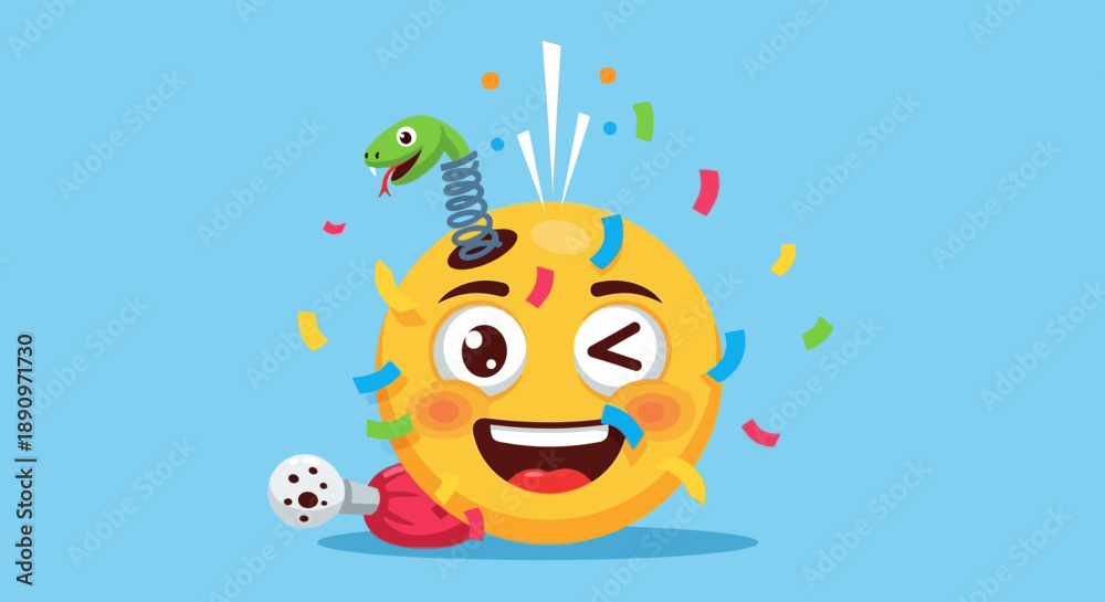 Fototapeta premium Flat Colorful Party Emoji with Spring Snake and Confetti Decoration Icon