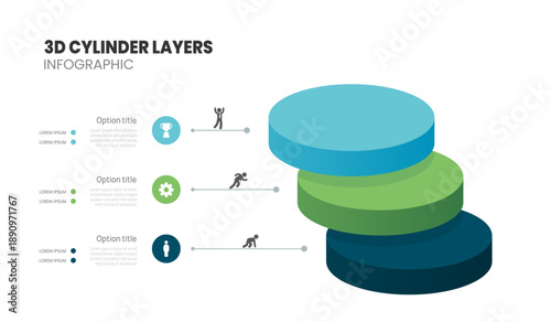 3d Cylinder block layers business infographic template with 3 steps template.