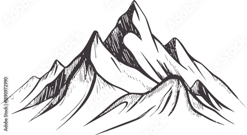 Minimalist of jagged snow covered mountain peaks with shadowed slopes black