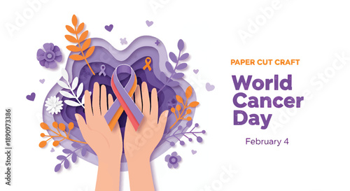 World Cancer Day Awareness Ribbon Illustration.