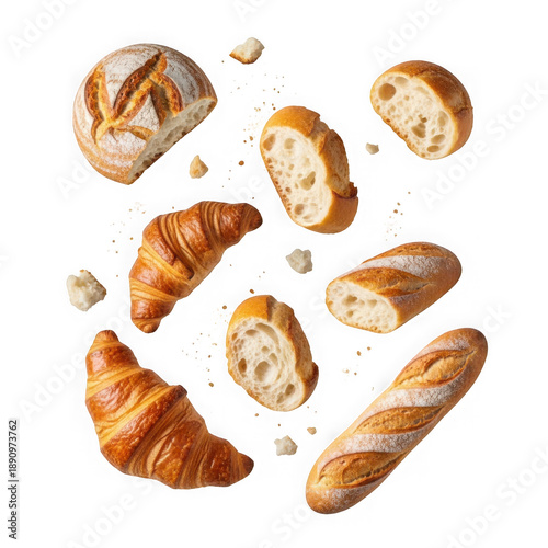 Assorted freshly baked pastries isolated on white background
