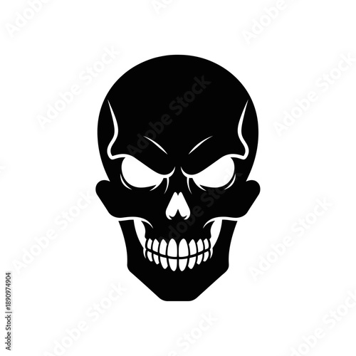 Menacing Skull Illustration with Angry Facial Expression and Sharp Teeth