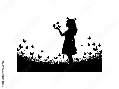 Girl with Butterflies in Nature