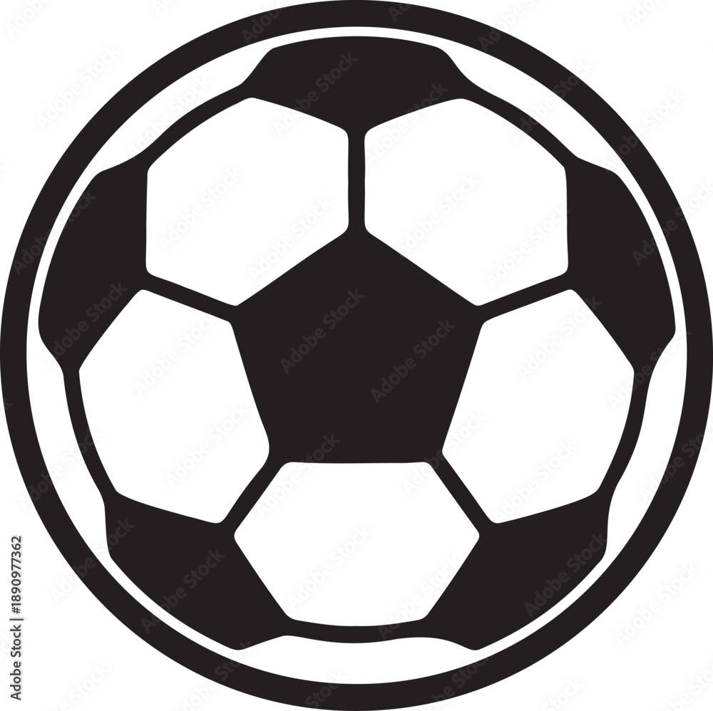 Fototapeta premium Black and white silhouette of soccer ball on transparent background, graphic icon for sports and games