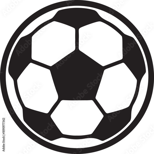 Black and white silhouette of soccer ball on transparent background, graphic icon for sports and games