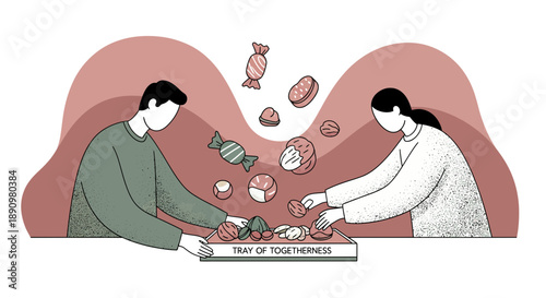 Couple Sharing Meal Together at Table Illustration.