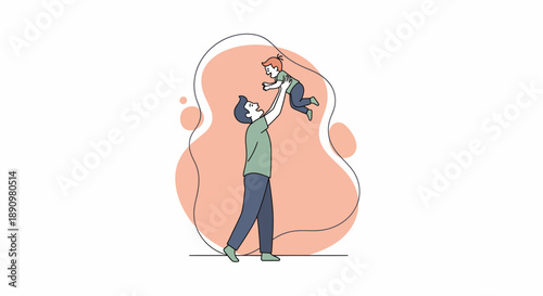 Father Lifting Baby Daughter Upward Illustration.