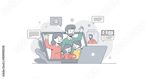 Family Using Laptop For Online Communication.